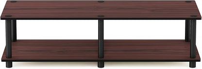 Furinno Just No Tools Dark Cherry Wide Television Stand with Black Tube, Dark Cherry/Black, Wide 41.3"(W)x10.9"(H)x15.6"(D)