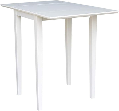 IC International Concepts, Solid Wood Small Drop Leaf Dining Table, Solid Real Wood, Sturdy Parawood, White