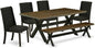 East West Furniture X677FL624-6 6 Piece Dining Set Contains a Rectangle Dining Room Table with X-Legs and 4 Black Linen Fabric Parson Chairs with a Bench, 40x72 Inch, Multi-Color