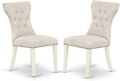 East West Furniture ANGA5-LWH-35 5 Piece Dining Table Set for 4 Includes a Round Kitchen Table with Pedestal and 4 Doeskin Linen Fabric Upholstered Parson Chairs, 36x36 Inch, Linen White