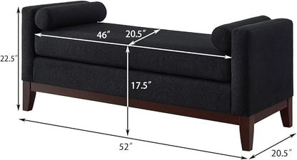 24KF Large Upholstered Boucle Fabric Ottoman with Pillows,Comfort Padded Window Bench for Living Room,Entryway Bench,5095-Black