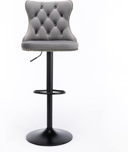 PacknWood Acosure Swivel Velvet Barstools Adjusatble Seat Height from 25-33" with 17.7" Base and Backs Comfortable Tufted,Modern Upholstered Bar Chairs for Home Pub Kitchen,Gray,Set of 2