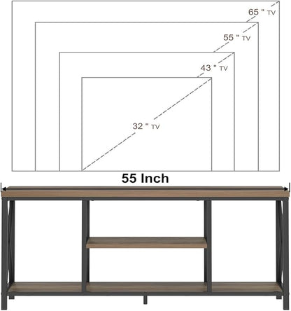 FOLUBAN TV Stand for TV up to 65 inch, Rustic Wood and Metal Entertainment Center with Storage Shelves, Modern Industrial Media TV Console Table for Living Room, Oak 55 inch