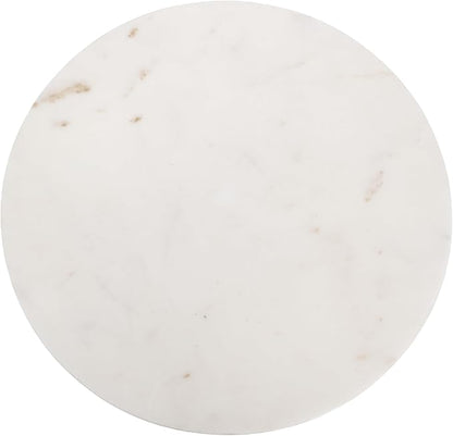 Kate and Laurel Nisha Traditional Marble Round Drink Table, 10 x 10 x 22, White Marble, Antique Brass, and Dark Brown, Vintage Mango Wood Circle Mini Table for Use as Plant Stand or Living Room Decor