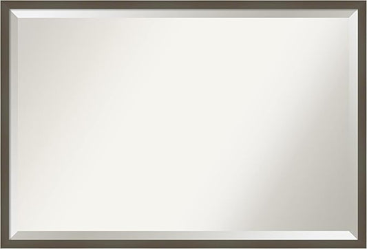 Amanti Art Grey Wall Mirror 25x37 Svelte Clay Grey Rectangle Bathroom Mirror for Wall Decor Living Room, Large Modern Wood Frame, Hangs Horizonally and Vertically, Bathroom Decor, Beveled Edge