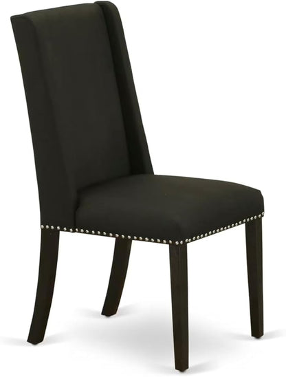 East West Furniture V697FL624-5 5 Piece Dining Table Set for 4 Includes a Rectangle Kitchen Table with V-Legs and 4 Black Linen Fabric Parson Dining Chairs, 40x72 Inch, Multi-Color