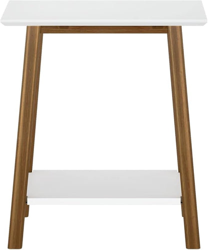 Plank+Beam Wooden Side Table with Storage, Mid Century Modern End Tables for Living Room, Small Solid Wood Nightstand, Bedside Tables, Bedroom Furniture, White/Pecan