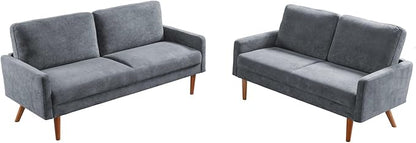 Kent 2 Piece Velvet Sofa and Loveseat Set, European Style with Modern & Vintage Flair, Upholstered 5 Seater Couch, Chic Living Room Furniture Seating for Home, Apartment or Office, Grey