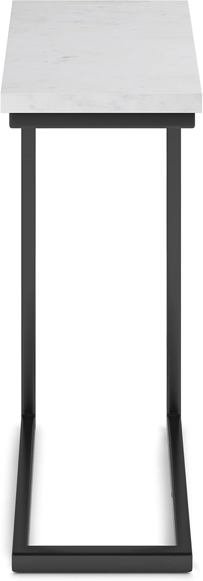 SIMPLIHOME Skyler 18-inch Wide Metal Table in White/Black, C-Shaped Industrial-Style Side Table with Genuine Marble Top for Living Room, Bedroom, or Home Office