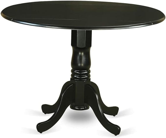 East West Furniture DLPF3-BLK-C 3 Piece Dining Set Contains a Round Dining Room Table with Dropleaf and 2 Linen Fabric Upholstered Kitchen Chairs, 42x42 Inch, Black