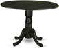 East West Furniture DLPF3-BLK-C 3 Piece Dining Set Contains a Round Dining Room Table with Dropleaf and 2 Linen Fabric Upholstered Kitchen Chairs, 42x42 Inch, Black