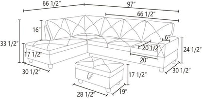 Black L-Shaped 3-Piece Faux Leather Sofa with Storage Ottoman Set, Sectional Couch Sofa Set for Living Room, Office, Small Space