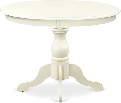 East West Furniture HBIP5-LWH-C 5 Piece Dining Set Includes a Round Dining Table with Pedestal and 4 Linen Fabric Kitchen Room Chairs, 42x42 Inch, Linen White