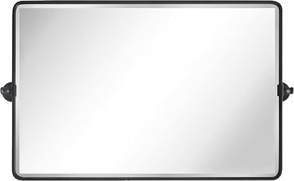 TEHOME 24x38 Horizontal Pivot Bathroom Mirror Tilting Black Metal Framed Pivot Rectangle Bathroom Mirror Rounded Rectangluar Tilting Beveled Vanity Mirrors for Wall