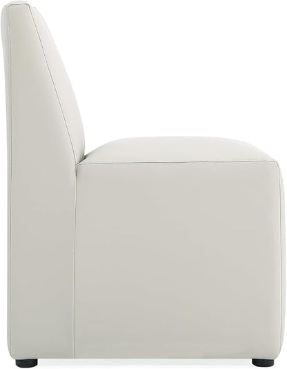 Manhattan Comfort Anna Square Modern Dining Chair with Head to Toe Faux Leather Upholstery and Plastic Foot Padding, Luxury Accent Furniture, Set of 1, Stone Grey