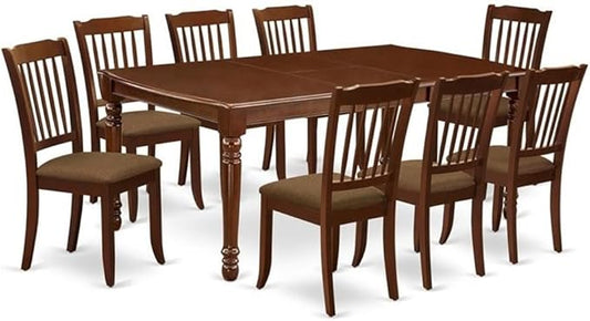 East West Furniture DODA9-MAH-C 9 Piece Dining Table Set Includes a Rectangle Dining Room Table with Butterfly Leaf and 8 Linen Fabric Upholstered Chairs, 42x78 Inch, Mahogany