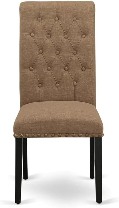 East West Furniture LGBR9-BLK-17 9 Piece Dining Room Table Set Includes a Rectangle Butterfly Leaf Kitchen Table and 8 Light Sable Linen Fabric Upholstered Chairs, 42x84 Inch, Black