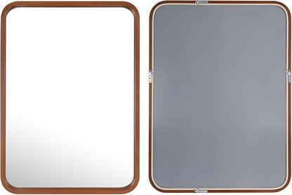 WallBeyond 30x40 Inch Wood Mirror for Bathroom, Wooden Frame Wall Mirror Farmhouse Wall Mounted Rectangle Mirror for Vanity (Horizontal/Vertical Walnut Color)