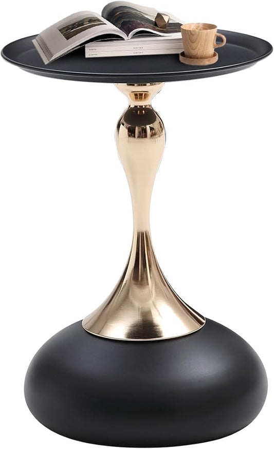 Small Black Round Side Table Pedestal for Small Spaces, Metal Unique End Table for Living Room, Modern Corner Accent Tables Drink Martini Tables