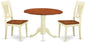 East West Furniture DLPL3-BMK-W 3 Piece Kitchen Table Set for Small Spaces Contains a Round Dining Table with Dropleaf and 2 Dining Room Chairs, 42x42 Inch, Buttermilk & Cherry