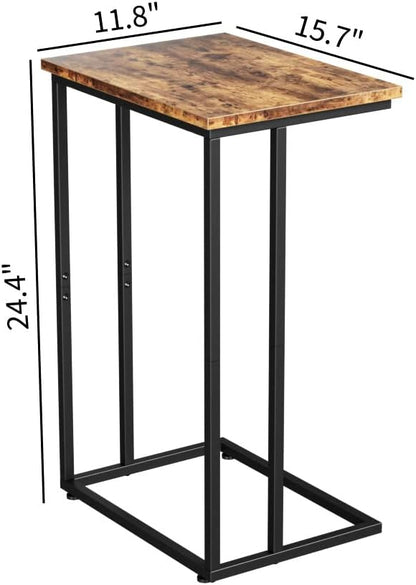 Innerjoin Wide C Side Table,C Couch Laptop Table with Metal Frames, Small Snack End Table for Sofa and Bed, Retro Laptop C Side Table, Living Room and Bedroom, Industrial Style, Rustic Brown