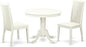 East West Furniture ANIP3-LWH-W 3 Piece Modern Dining Table Set Contains a Round Kitchen Table with Pedestal and 2 Dining Room Chairs, 36x36 Inch, Linen White