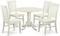 East West Furniture DLWE5-WHI-W 5 Piece Dining Table Set for 4 Includes a Round Kitchen Table with Dropleaf and 4 Dining Room Chairs, 42x42 Inch, Linen White