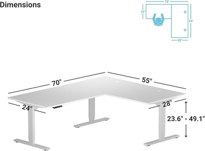 Progressive Desk Height Adjustable Computer Standing Desk - L Shaped 70" x 55" Corner Electric Stand Up Rising Workstation - Gray Oak, Gray Frame
