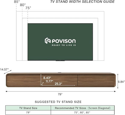 Fully-Assembled Minimalist Floating TV Stand, Modern Wall-Mounted Entertainment Center with 3 Flip-Down Cabinet Doors, Solid Wood, Walnut Veneer, 78"