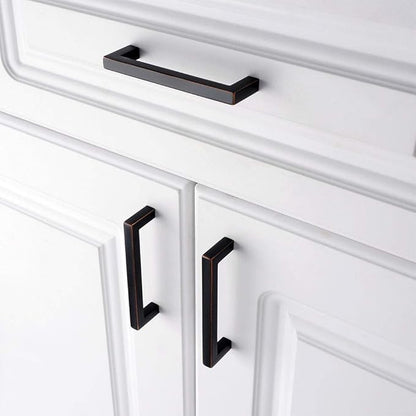 KOOFIZO Solid Square Bar Cabinet Handle - Oil Rubbed Bronze Furniture Pull, 3.8 Inch/96mm Screwhole Distance, 10-Pack for Kitchen Cupboard Door, Bedroom Dresser Drawer, Bathroom Wardrobe Hardware