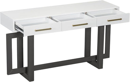 57” Console Sofa Table with 3 Storage Drawers, Modern Long Narrow Behind Couch Furniture for Living Room, Entryway, Foyer, Entrance, Hallway, Front Door, Corridor, Grey and White