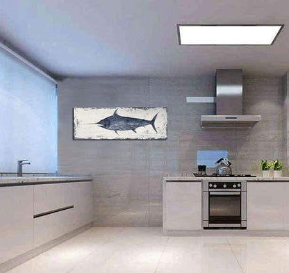 Yihui Arts Nautical Canvas Wall Art Animal Pictures Hand Painted Swordfish Paintings Ancient Ocean Seascape Coatal Artwork for Living Room Decoration