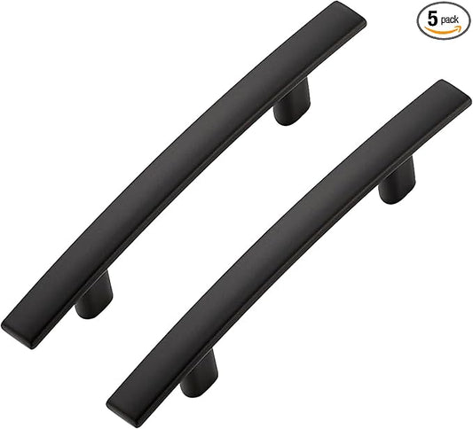 5 Pack Cabinet Handles 3" Hole Center - Curved Cabinet Pulls Black Drawer Pulls for Kitchen Cupboard Solid Hardware for Dresser Drawer Arch Hardware