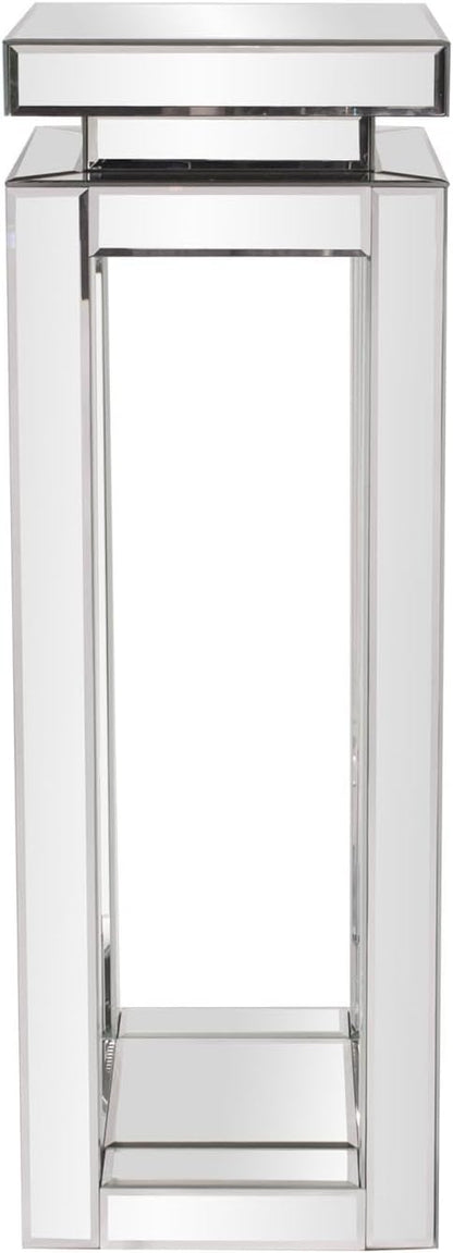Howard Elliott Large Silver Mirrored Pedestal Accent Table for Home Decoration, Mirrored Finish Design End Table for Bedroom, Entryway or for Any Room, 12 x 12 x 36 inches