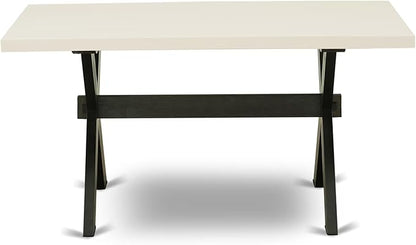 East West Furniture X626DR124-7 7 Piece Kitchen Table Set Consist of a Rectangle Dining Table with X-Legs and 6 Black Color Linen Fabric Parson Dining Chairs, 36x60 Inch, Multi-Color