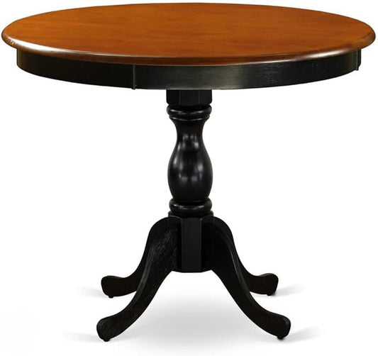 East West Furniture AMDA5-BCH-C 5 Piece Dining Room Table Set Includes a Round Kitchen Table with Pedestal and 4 Linen Fabric Upholstered Dining Chairs, 36x36 Inch, Black & Cherry