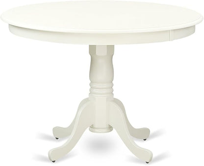 East West Furniture HLIP3-LWH-W 3 Piece Kitchen Table Set for Small Spaces Contains a Round Dining Room Table with Pedestal and 2 Solid Wood Seat Chairs, 42x42 Inch, Linen White