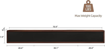 Floating TV Stand Matte Finish,70'' Wall-Mounted TV Cabinet,Floating TV Console,Under TV Shelf with 3 Doors for Living Room Bedroom(Walnut+Black)