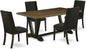 East West Furniture V677FL624-5 5 Piece Dining Set Includes a Rectangle Dining Room Table with V-Legs and 4 Black Linen Fabric Upholstered Parson Chairs, 40x72 Inch, Multi-Color