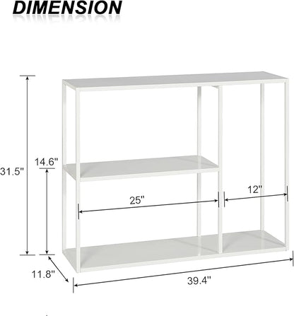 HDANI Console Table, Narrow Entryway Table, 3 Tier Metal Hallway Table, 11.8''Dx39.4''Wx31.5''H(White)