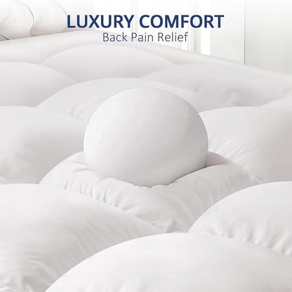 ELEMUSE 1300 GSM Overfilled Mattress Topper Queen with Baffle Box Design,Extra Thick Cooling Pillow Top Pad, 400TC Cotton Cover, Plush & Support Snow Down Alternative, White