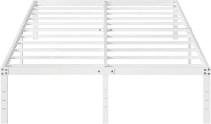 16 Inch White Full Size Bed Frame No Box Spring Need, Metal Platform Full Bed Frames with High Storage, Eassy Assembly 3,500 lbs Heavy Duty Bedframes