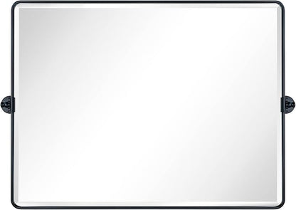 TEHOME 40x30'' Pivoting Bathroom Vanity Mirror Large Matt Black Metal Framed Rectangle Tilting Beveled Vanity Mirrors for Wall, Horizontal Hanging