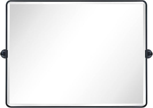 TEHOME 40x30'' Pivoting Bathroom Vanity Mirror Large Matt Black Metal Framed Rectangle Tilting Beveled Vanity Mirrors for Wall, Horizontal Hanging