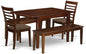 East West Furniture MILA5C-MAH-C 5 Piece Dining Set Includes a Rectangle Dining Room Table with Butterfly Leaf and 2 Linen Fabric Kitchen Chairs with 2 Benches, 36x54 Inch, Mahogany
