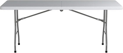 Office Star Resin Rectangle Center-Folding Portable Table for Picnics, Camping, and Tailgating, 6 Feet