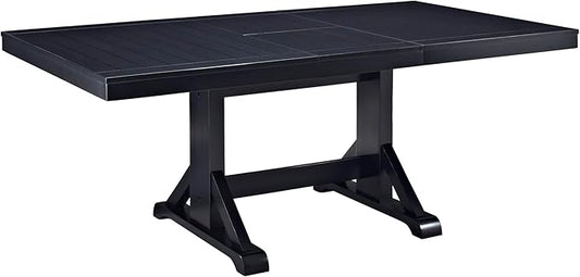 Walker Edison 6 to 8 Person Wood Modern Farmhouse Expandable Dining Room Table with Leaf Kitchen Dining Chairs, 60 Inch, Antique Black