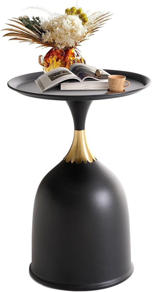 Small Round Pedestal Side Table for Small Spaces, Modern Black Couch End Tables Living Room Corner Drink Table, Unique Circle Metal Accent Martini Tables for Sofa, Recliner, Bedroom