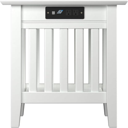 AFI, Mission Chair Side Table with Charging Station, White