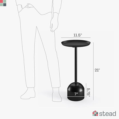 Round Metal Drink Table, Pedestal Drink Desk, Modern Home, Bedroom, and Living Room Furniture, Small Metal Side Table with Dome Base and Beveled Top, Beverage Desk (Black)